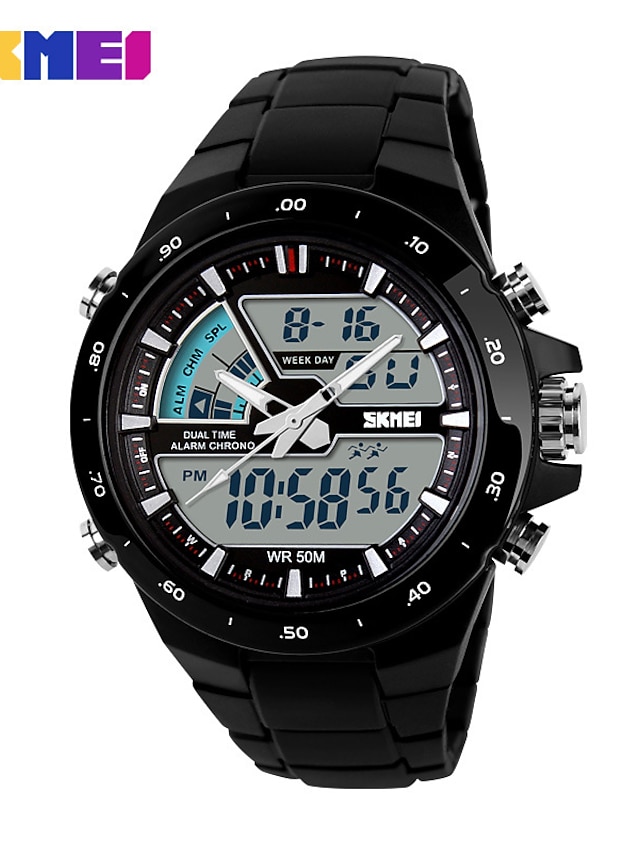  Homme Montre de Sport Montre Connectée Montre Numérique Charme Etanche Calendrier Chronographe Analogique - Digitale Numérique Noir Noir / Rouge Dorée / Cuir PU à Carreaux