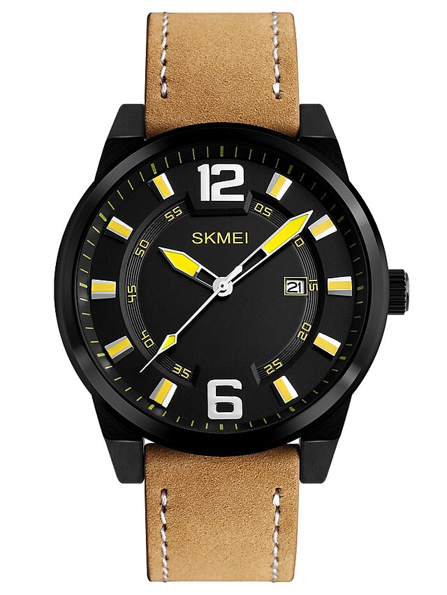  SKMEI Men's Wrist Watch Japanese Quartz 30 m Water Resistant / Water Proof Calendar / date / day Cool Leather Band Analog Casual Fashion Dress Watch Brown - Yellow Green Blue