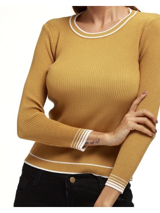  Women's Work Simple / Street chic Long Sleeve Wool / Cotton Pullover - Solid Colored / Striped / Fall / Winter