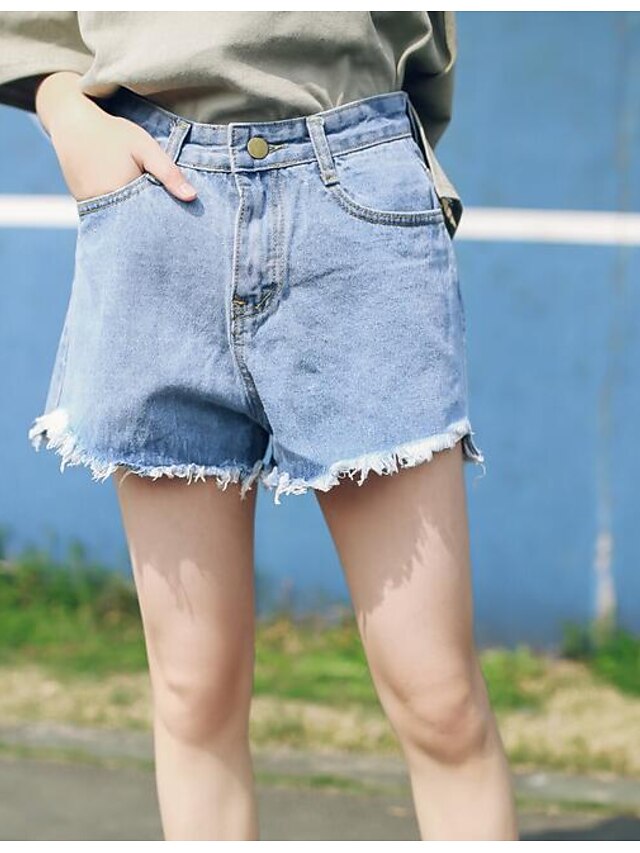  Women's Casual Denim Wide Leg / Shorts Pants - Solid Colored Blue / Going out