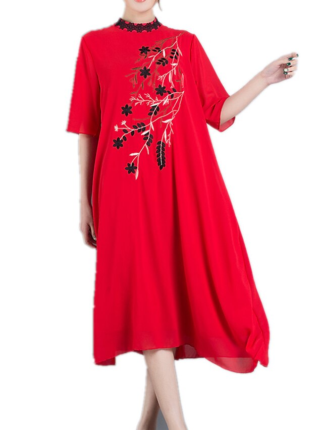  Dames Vintage Chinoiserie Verfijnd Ruimvallend Jurk - Print Midi