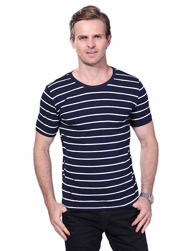  Herrn Übergrössen Gestreift T-shirt - Baumwolle Freizeit Alltag Rundhalsausschnitt Weiß / Marineblau / Sommer / Kurzarm