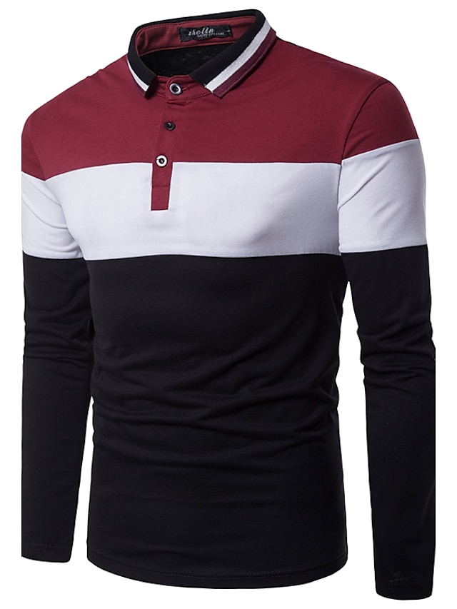  Herre POLO T-skjorte Golf skjorte Tennis skjorte Fargeblokk Krage Skjortekrage Grå Rød Langermet Daglig Helg Tynn Topper Aktiv Gatemote