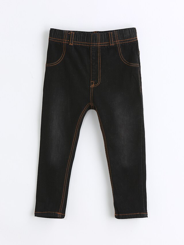 Boys' Solid Colored Cotton Jeans Black