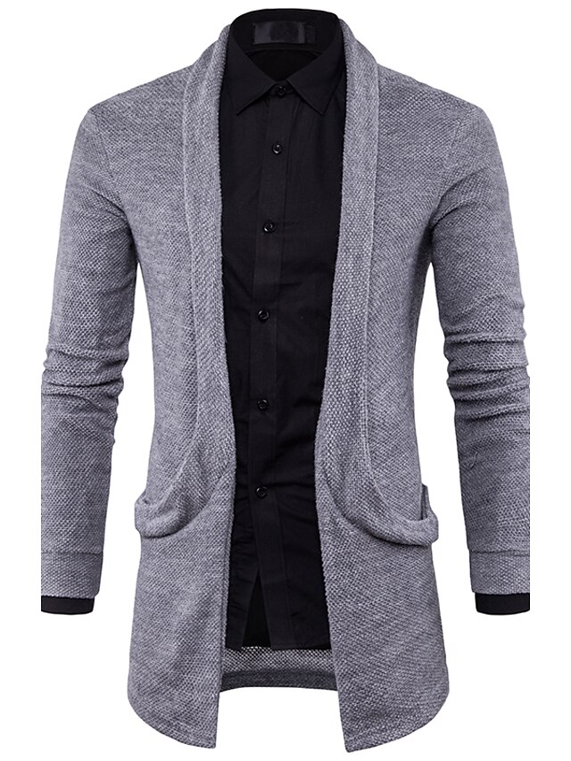  Hombre Diario Un Color Manga Larga Regular Cardigan Jersey de punto, Escote en Pico Primavera / Otoño Negro / Blanco / Gris M / L / XL