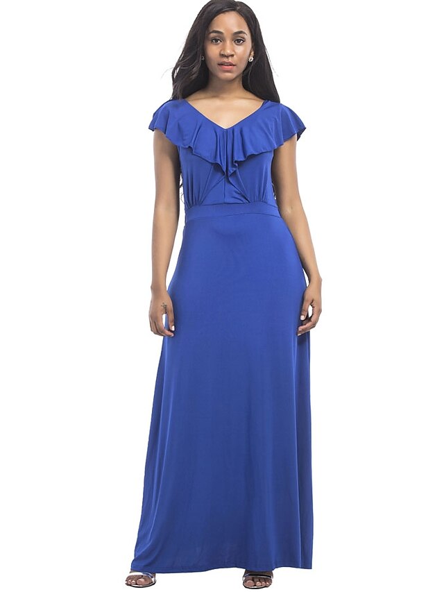  Femme Grandes Tailles Ample Balançoire Robe Couleur Pleine Col en V Maxi