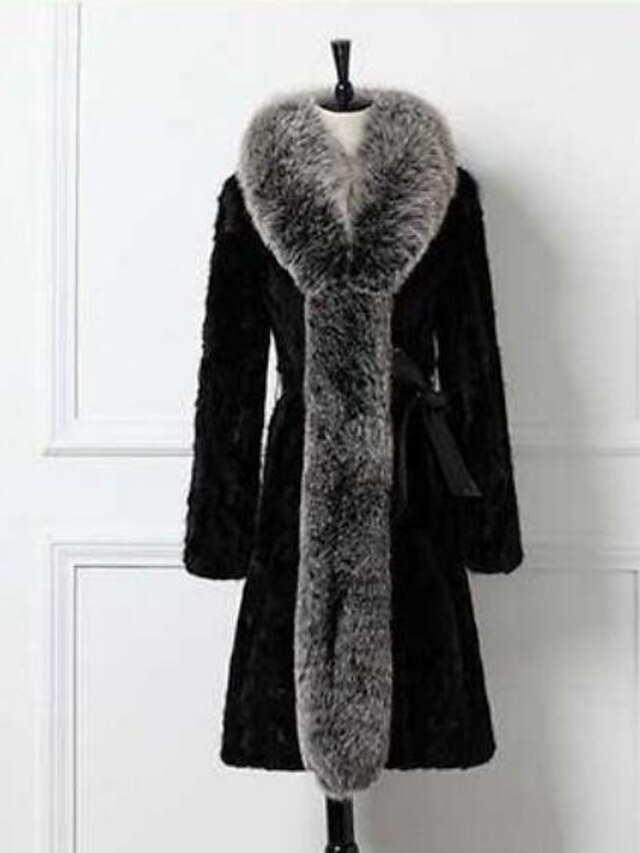  Γυναικεία Καθημερινά Απλός / Καθημερινό Χειμώνας Μακρύ Γούνινο παλτό, Μονόχρωμο Όρθιος Γιακάς Μακρυμάνικο Άλλα Μαύρο