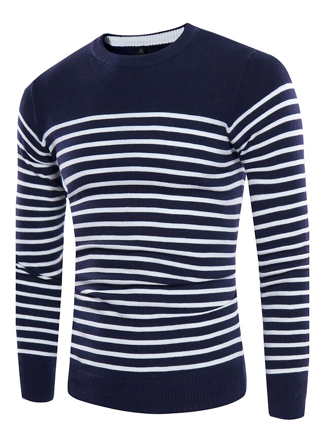  Men's Casual Casual Striped Long Sleeve Regular Pullover, Round Neck Fall Red / Navy Blue / Gray XL / XXL / XXXL