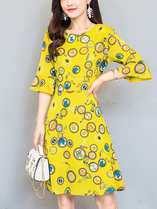  Women's Going out Simple / Street chic Flare Sleeve A Line / Chiffon Dress - Print / Summer