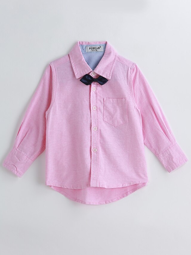  Boys' Solid Animal Print Shirt, Cotton Spring Fall Long Sleeves Blushing Pink