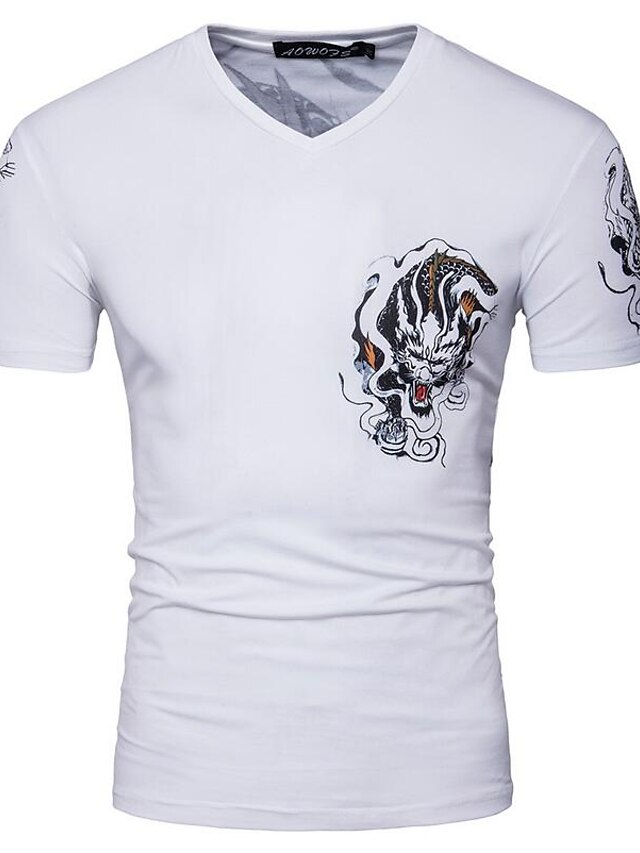  Men's Cotton T-shirt - Animal V Neck / Short Sleeve