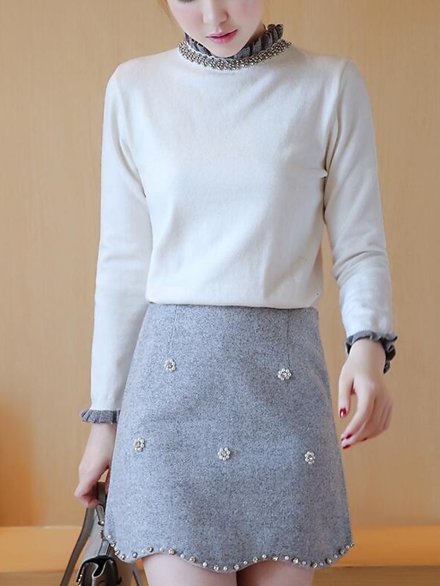  Women's Daily Casual Spring Fall T-shirt Skirt Suits