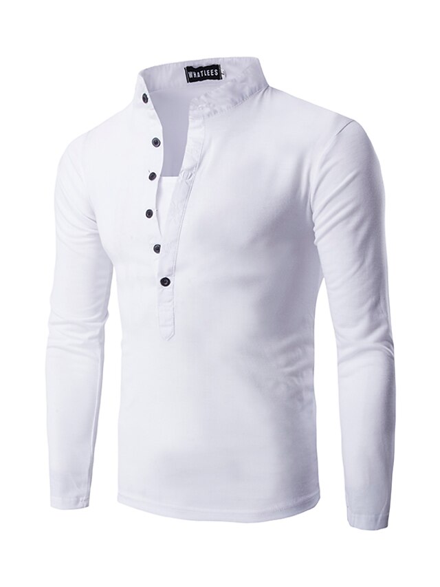 男性用 Tシャツ ソリッド スタンド グリーン ホワイト ブラック ライトグレー ダックグレー 長袖 日常 週末 トップの ストリートファッション