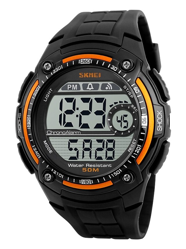  SKMEI Men's Sport Watch Digital Watch Digital Water Resistant / Waterproof Stopwatch Cool Digital Silver / Gray Black Red / Quilted PU Leather / Two Years