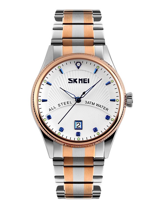  SKMEI Men's Wrist Watch Quartz Classic Water Resistant / Waterproof Calendar / date / day Cool Analog Golden Black Blue / Stainless Steel / Japanese