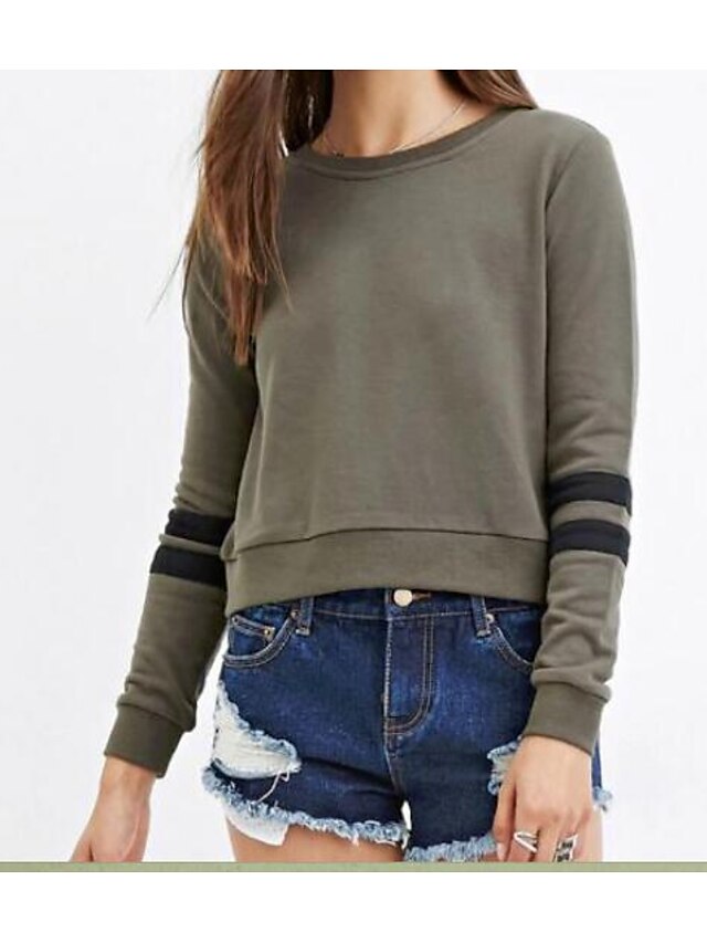  Women's Fashion Cotton Sweatshirt - Solid Colored, Chiffon / Fall / Winter