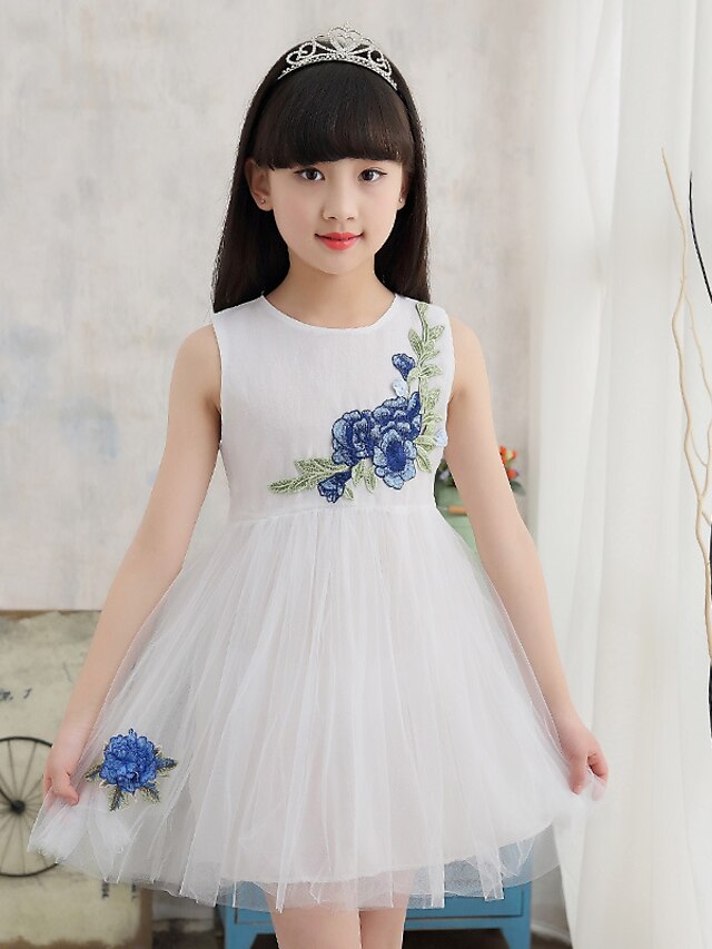  Girls' Sleeveless Embroidered 3D Printed Graphic Dresses Floral Cotton Acrylic Dress Summer