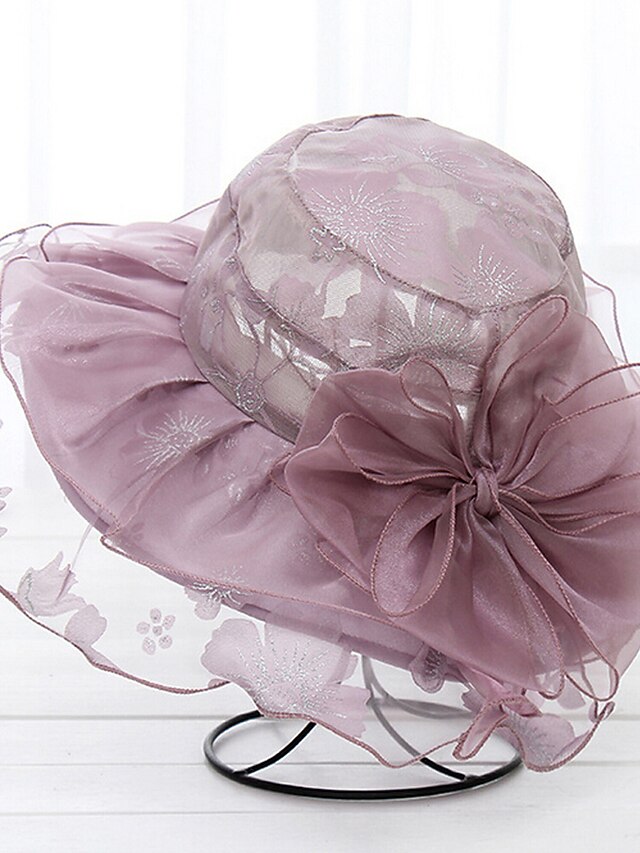  Γυναικεία Μονόχρωμο, Καπέλο Οργάντζα Ανάμεικτο Χρώμα - Τύπου bucket Καπελίνα Καπέλο ηλίου