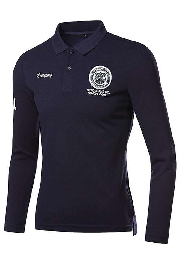  Men's Cotton Polo - Solid Colored Shirt Collar Black XXXL / Long Sleeve / Fall