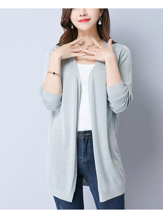  Women's Long Sleeve Cardigan - Solid Colored / Spring