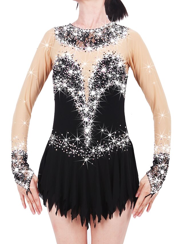 Sports & Outdoors Ice Skating | Figure Skating Dress Womens Girls Ice Skating Dress Outfits Black Spandex High Elasticity Perfor