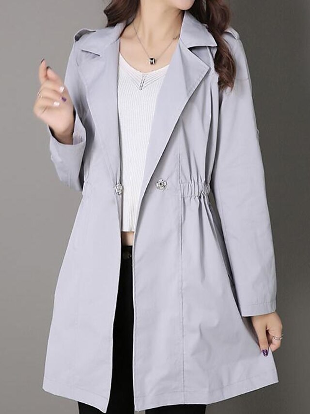  Women's Daily Simple / Casual Spring Long Trench Coat, Solid Colored Shirt Collar Long Sleeve Others Gray XL / XXL / XXXL