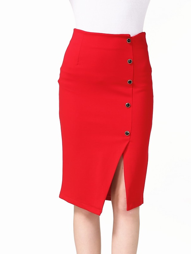  Women's Daily / Holiday / Going out Casual Bodycon Skirts - Solid Colored Split Wine Black Red S M L / Club