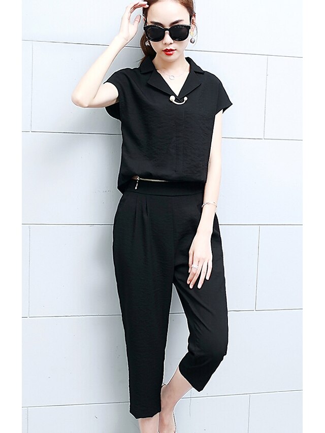  Women's Daily Casual Summer T-shirt Pant Suits