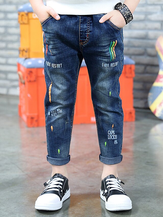  Jungen Jeans Stickerei Baumwolle 3D-gedruckte Grafik
