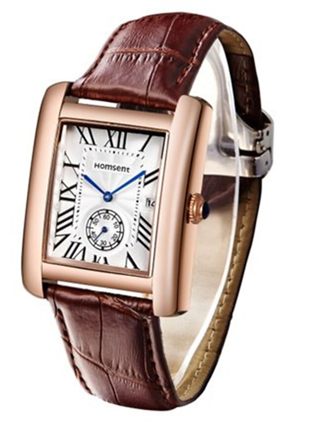  Men's Fashion Watch Wrist watch Quartz Calendar Leather Band Brown