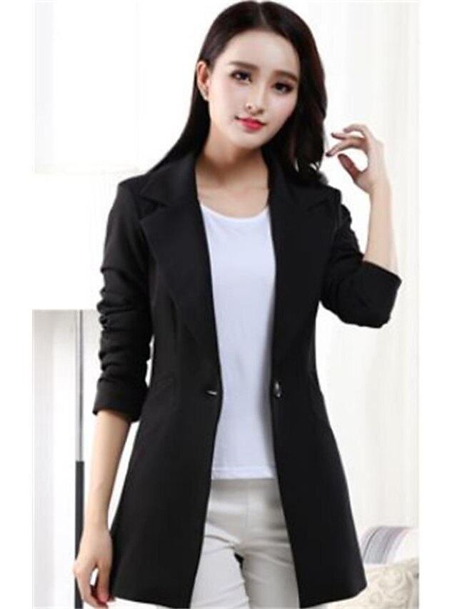 Women's Blazer Casual Daily Simple Solid Colored Other Men's Suit Black / Blue / Pink - Peaked Lapel