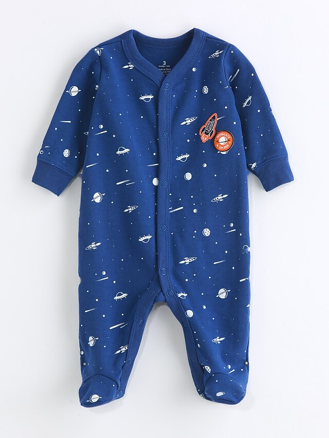  Baby Boys' Print Long Sleeve Cotton Overall & Jumpsuit Blue
