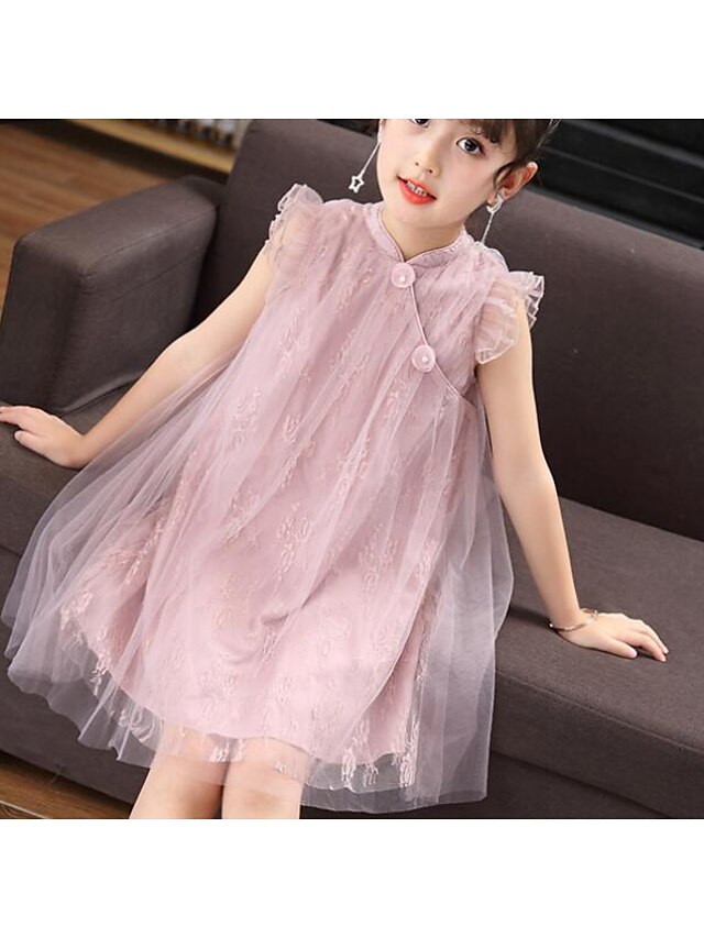  Girls' Floral / Cartoon Solid Colored Short Sleeves Dress