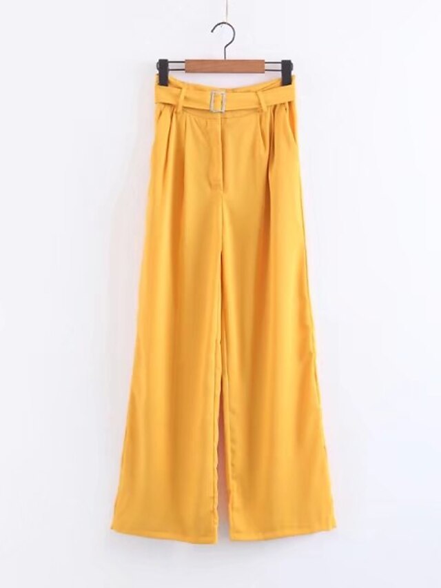  Women's High Rise Micro-elastic Wide Leg Pants,Street chic Solid Spring Summer Fall