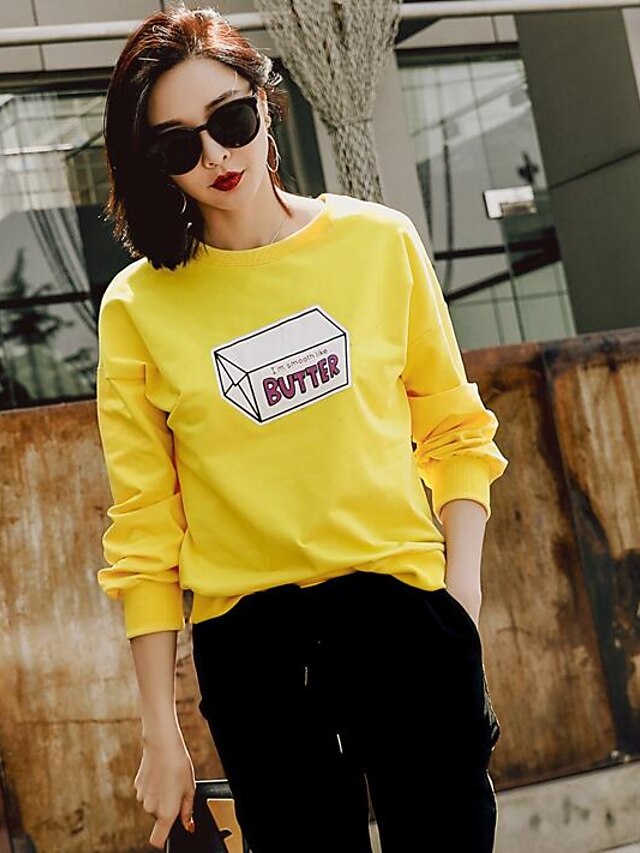  Women's Daily Casual Sweatshirt Quotes & Sayings Round Neck Micro-elastic Cotton Long Sleeve Summer