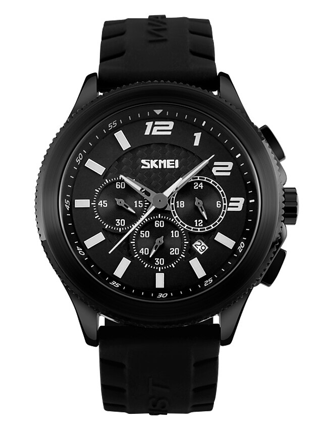  SKMEI 男性用 スポーツウォッチ 軍用腕時計 クォーツ シリコーン バンド ブラック