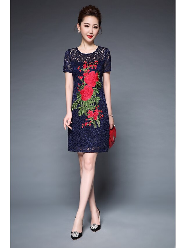  Women's Work Vintage Street chic Sheath Dress - Embroidered Lace