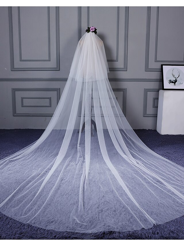  Two-tier Cut Edge Wedding Veil Cathedral Veils with Ruffles Tulle / Classic
