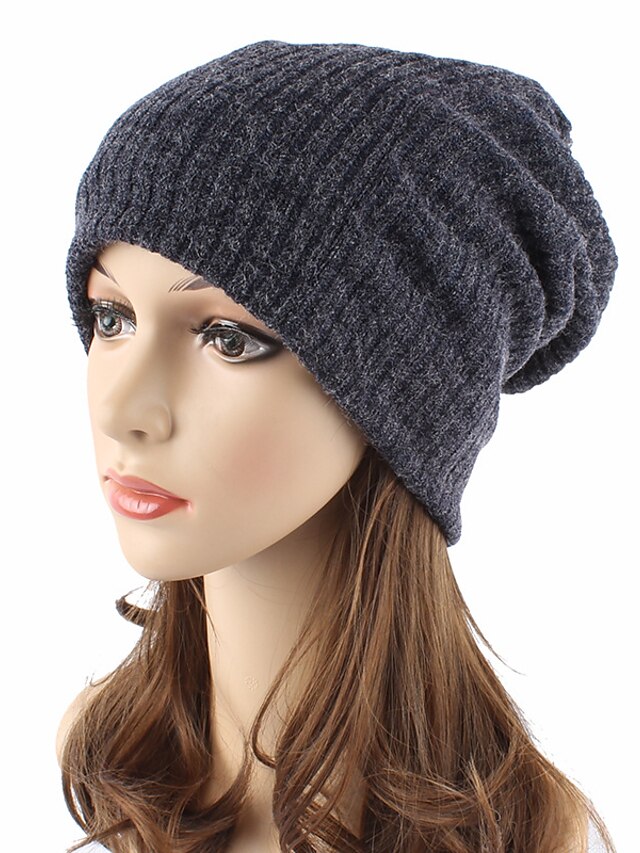  Unisex Beanie / Slouchy Floppy Hat Cute Wool Blend Cotton Headwear Chic & Modern Knitwear - Solid Colored Pure Color Fall Winter Navy Blue Gray