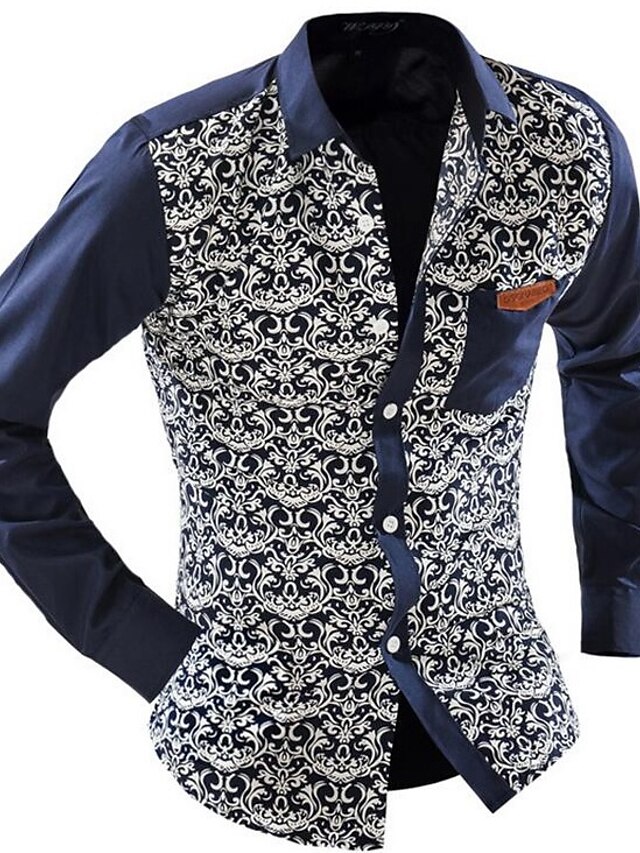  Camicia Per uomo Tinta unita / Fiore decorativo Cotone / Si prega di scegliere una taglia più grande di una misura, rispetto alla solita.