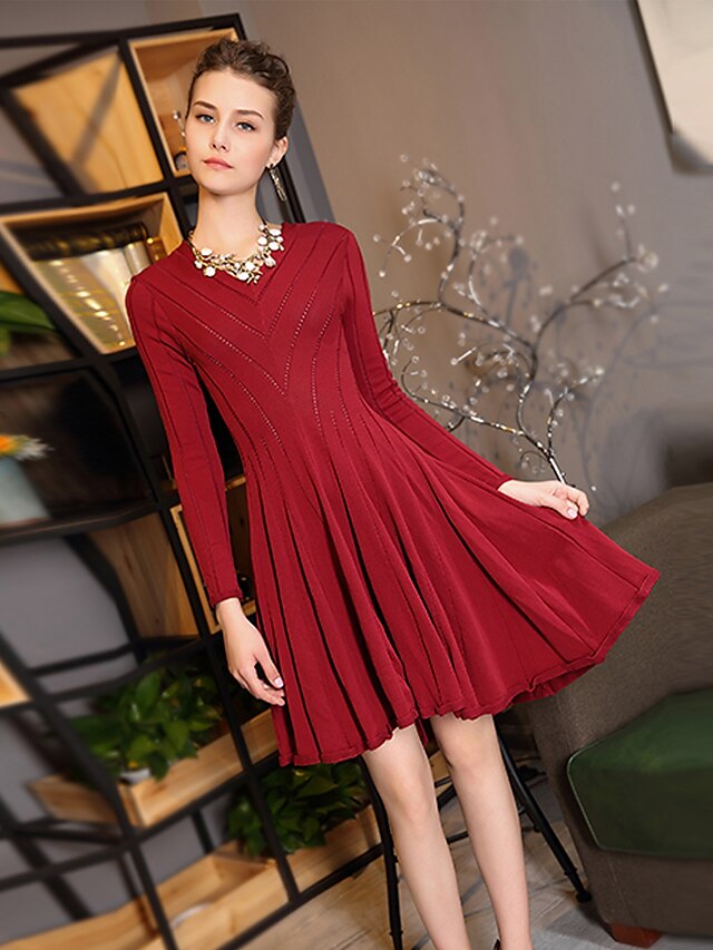  Women's Going out Sophisticated Swing Dress - Solid Colored