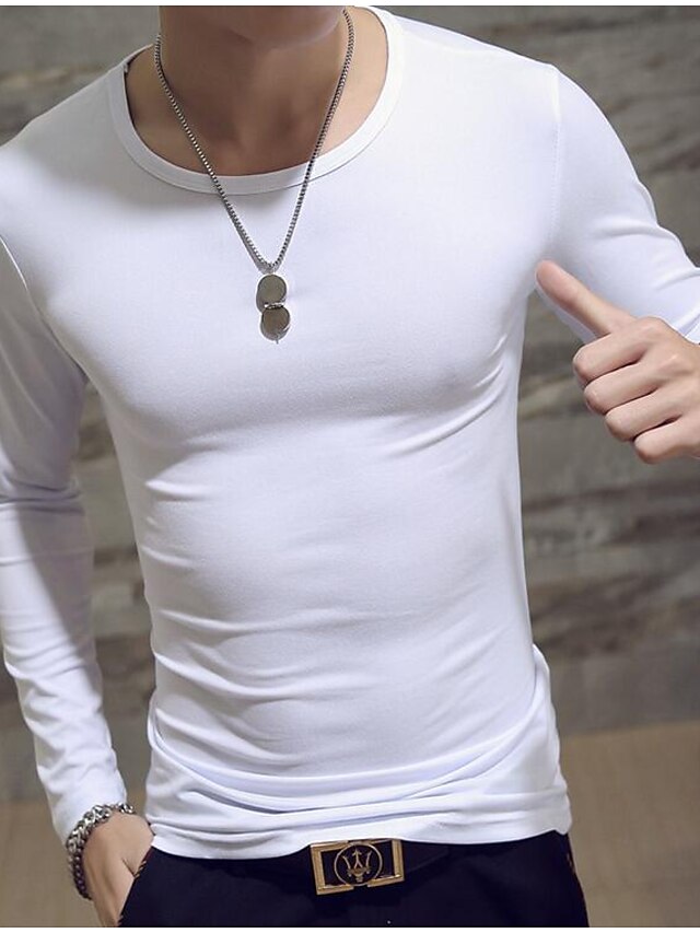  Men's T shirt Tee Solid Colored Round Neck White Black Gray Long Sleeve Daily Weekend Tops Linen Active Basic / Spring / Fall