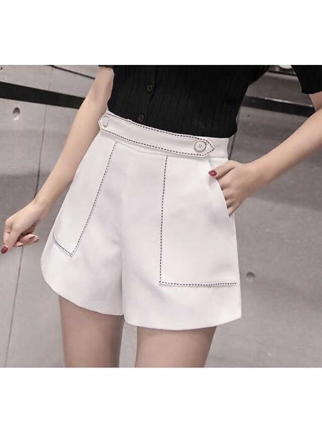  Women's Simple Denim Wide Leg / Shorts Pants - Solid Colored High Waist White