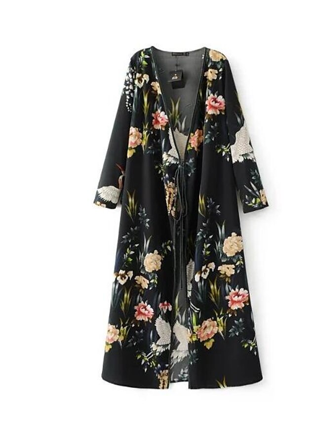  Balançoire Robe Femme Soirée Fleur Col en V Maxi Manches 3/4 Autres Printemps Eté Taille Normale Micro-élastique Moyen