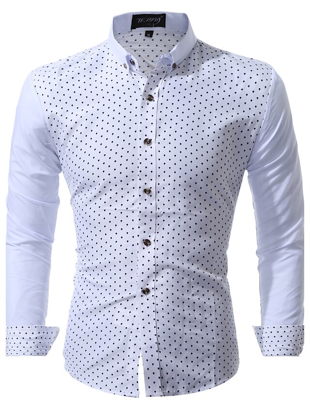  Men's Shirt  Collar Party Wedding Jacquard Print Long Sleeve Tops Cotton Business Chinoiserie White Wine Navy Blue / Work / Club / Beach