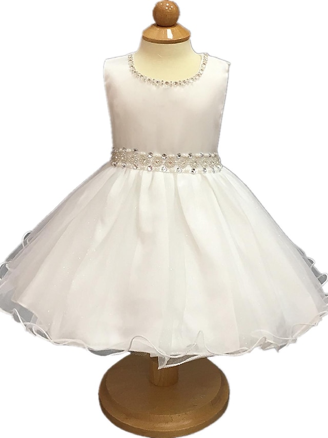  Balowa Krótka / Mini Sukienka dla dziewczynki z kwiatami - Organza Bez rękawów Zaokrąglony z Przewiązka / Wstążka przez LAN TING Express