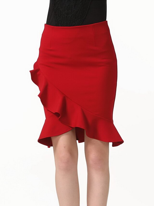  Women's Daily / Holiday / Going out Casual Bodycon Skirts - Solid Colored / Spring / Summer / Fall / Club / Ruffles and Frills