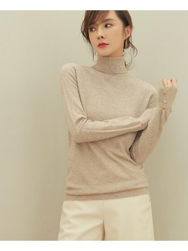  Standard Pullover Da donna-Casual Tinta unita A collo alto Manica lunga Cotone Autunno Medio spessore Media elasticità