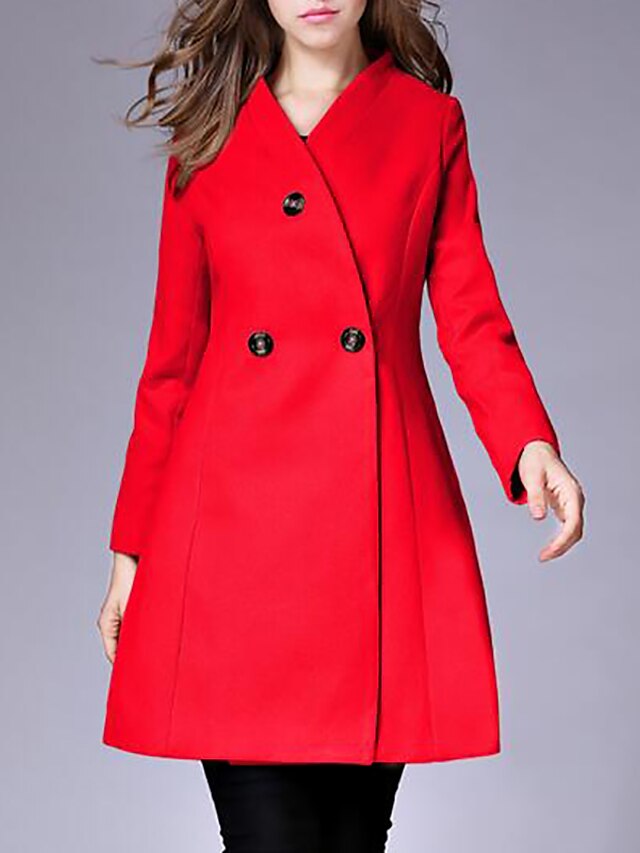  Egyszerű Alkalmi V-alakú Női Kabát-Egyszínű