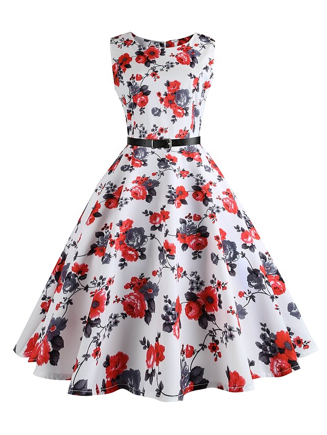  Women's Vintage Sheath Swing Dress - Floral, Vintage Style High Rise